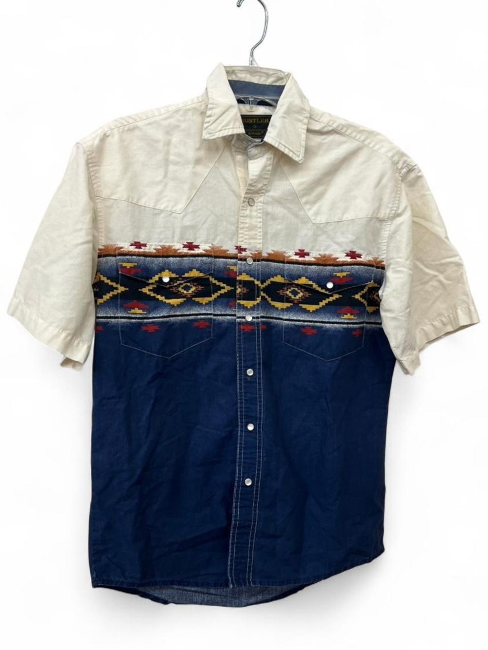 Mens Rustler Vintage Aztec Print Pearl Snap Western Short Sleeve Small